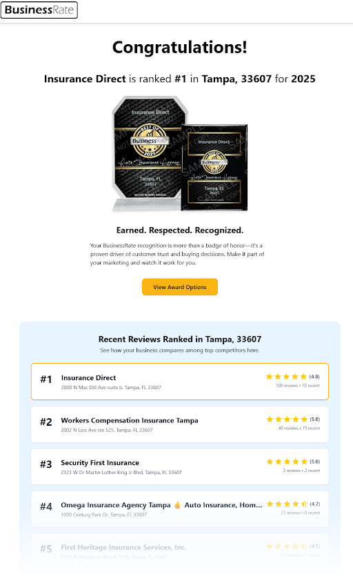 Insurance Direct - Award Certificate by Insurance Business Review